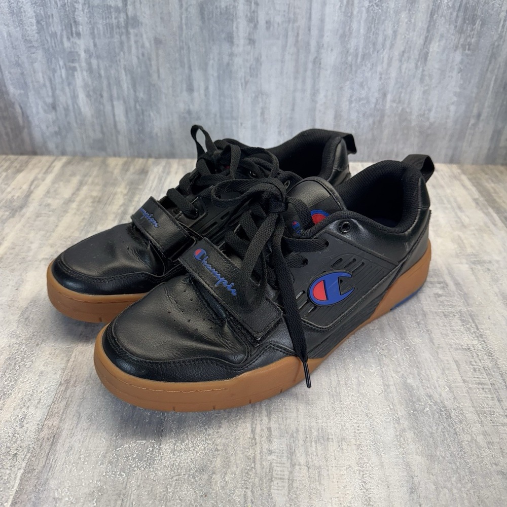 Champion Mens Shoes 3 on 3 Low Top Black Gum Blue Red Size 10.5 Hook & Loop